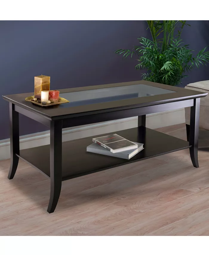 Winsome Genoa Rectangular Coffee Table with Glass Top and Shelf