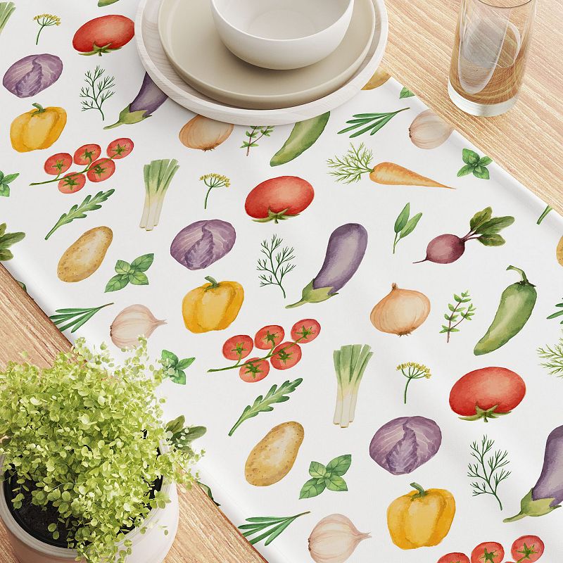 Table Runner， 100% Cotton， 16x90， Garden Vegetables