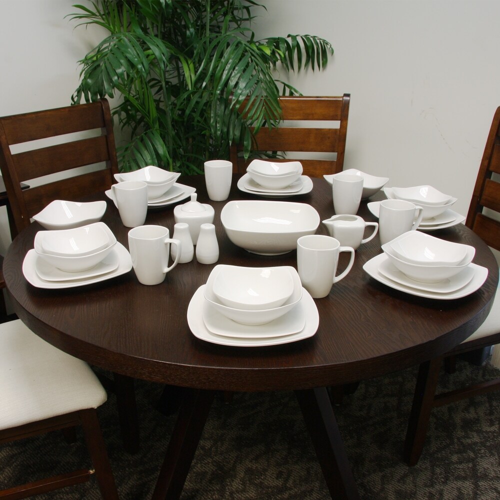 Sleek and Modern White Buffetware Dinnerware Complete 39 Piece Set