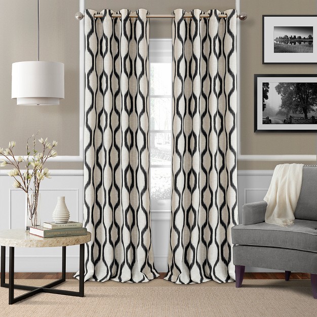 Renzo Ikat Geometric Linen Room Darkening Single Window Curtain Panel Elrene Home Fashions