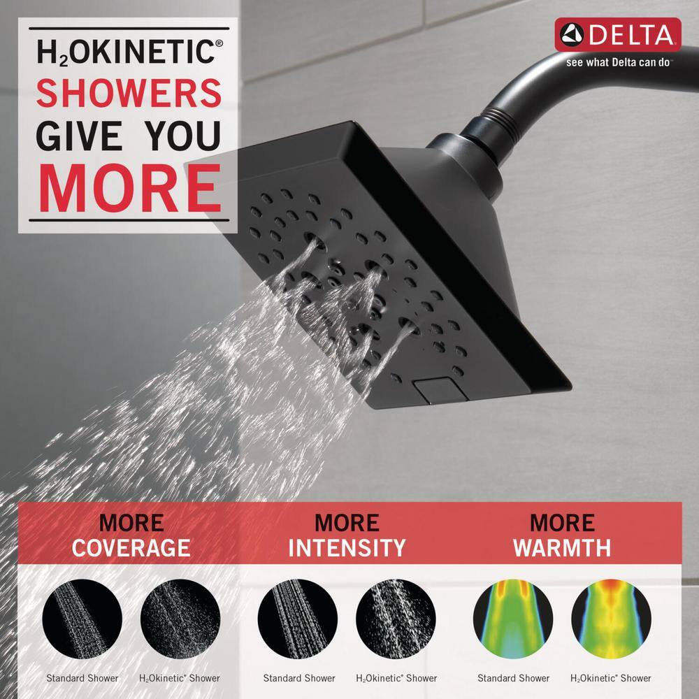 Delta Pivotal 5-Spray Patterns 1.75 GPM 5.81 in. Wall Mount Fixed Shower Head with H2Okinetic in Matte Black 52664-BL