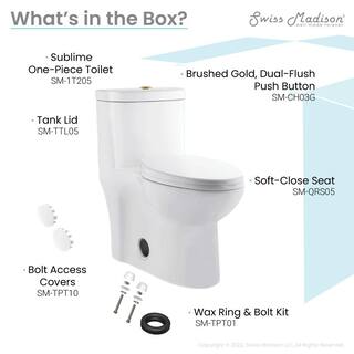 Swiss Madison Sublime 1-piece 1.11.6 GPF Dual Flush Elongated Toilet in Glossy White with Brushed Gold Hardware Seat Included SM-1T205HG