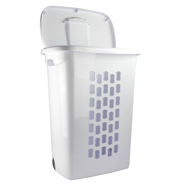 Sterilite Laundry Hamper Flip Top Lid Retractable Pull Handle Wheels