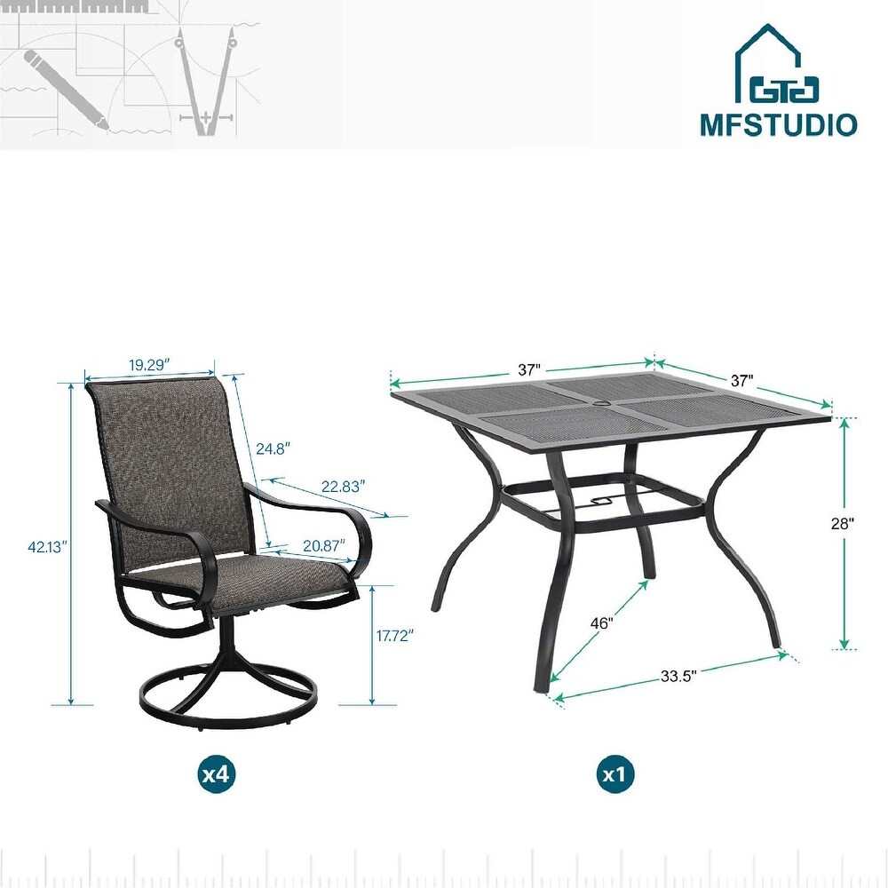 MFSTUDIO 5 Pieces Patio Dining Set  4 Sling Dining Swivel Chairs and 37\