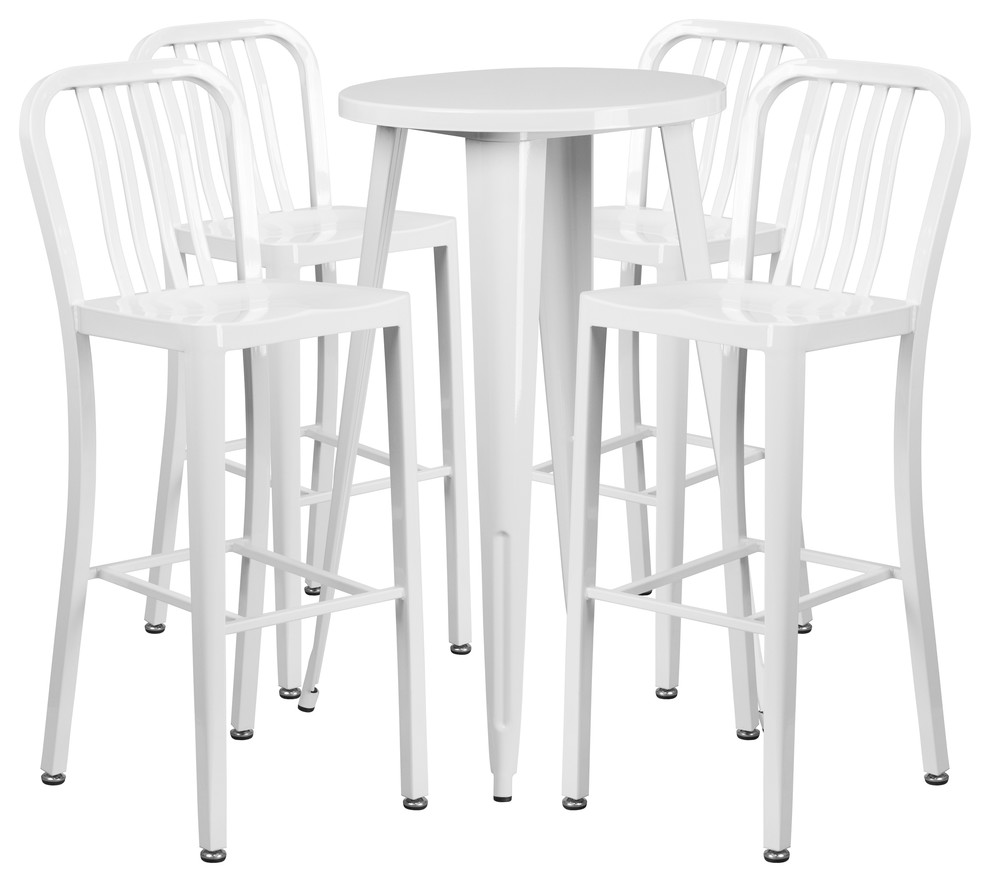 Flash Commercial 24 quotRound White Metal Bar Table Set  amp4 Vertical Slat Stools   Industrial   Outdoor Pub And Bistro Sets   by Beyond Design  ampMore  Houzz