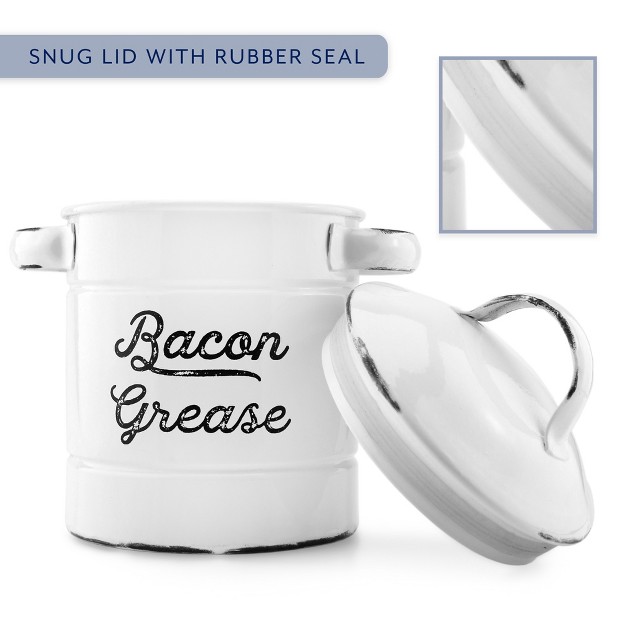 Auldhome Design Bacon Grease Container Enamelware Can W Strainer Farmhouse Style Kitchen Storage