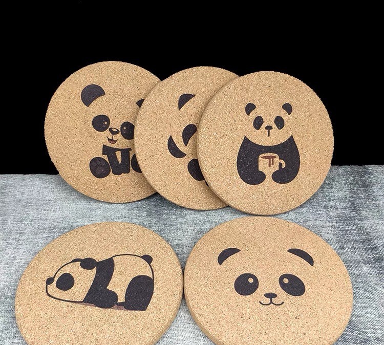 Round cork coaster cute panda insulation coaster coaster