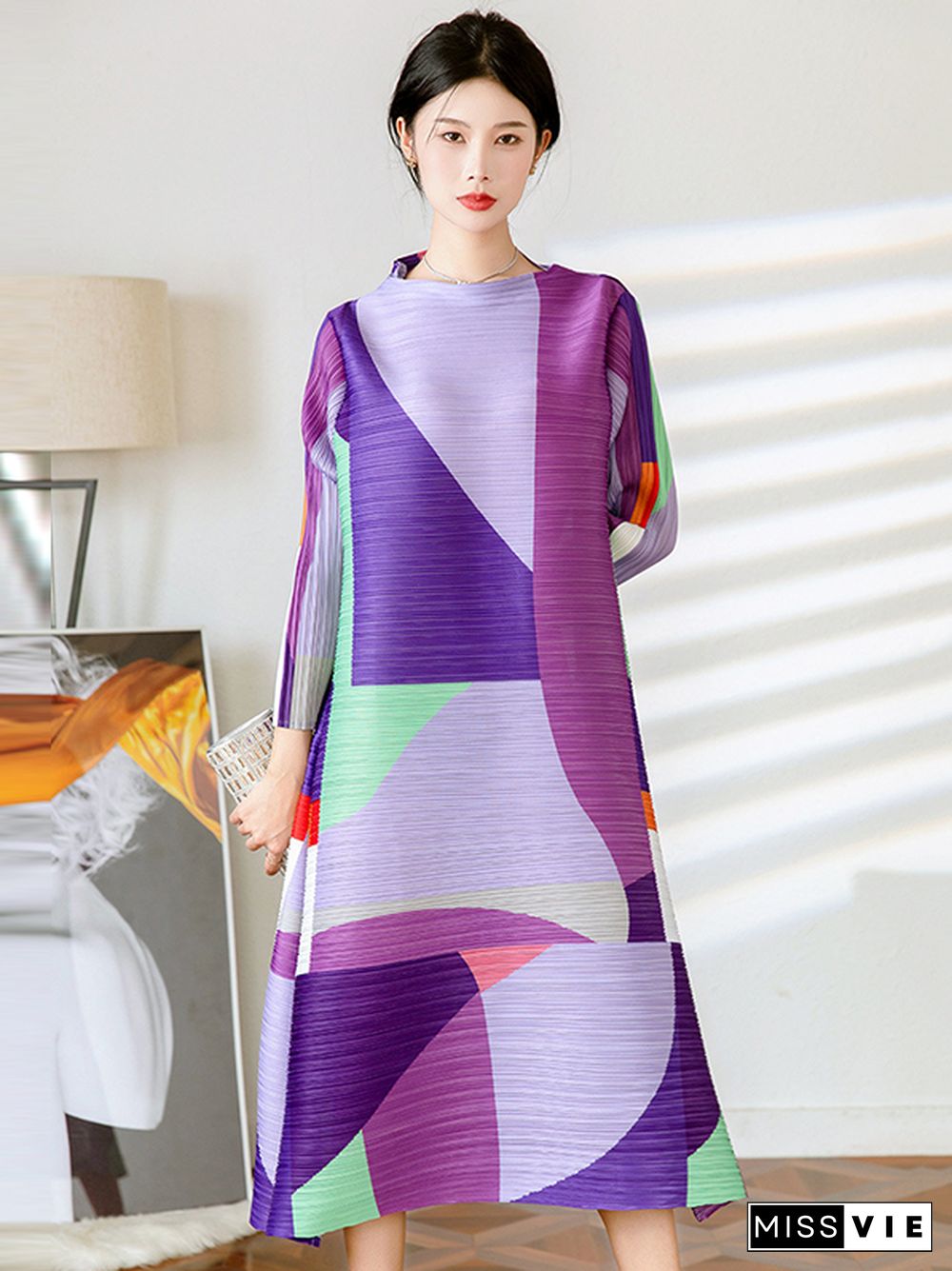 Original Loose Contrast Color Split-Joint Midi Dress