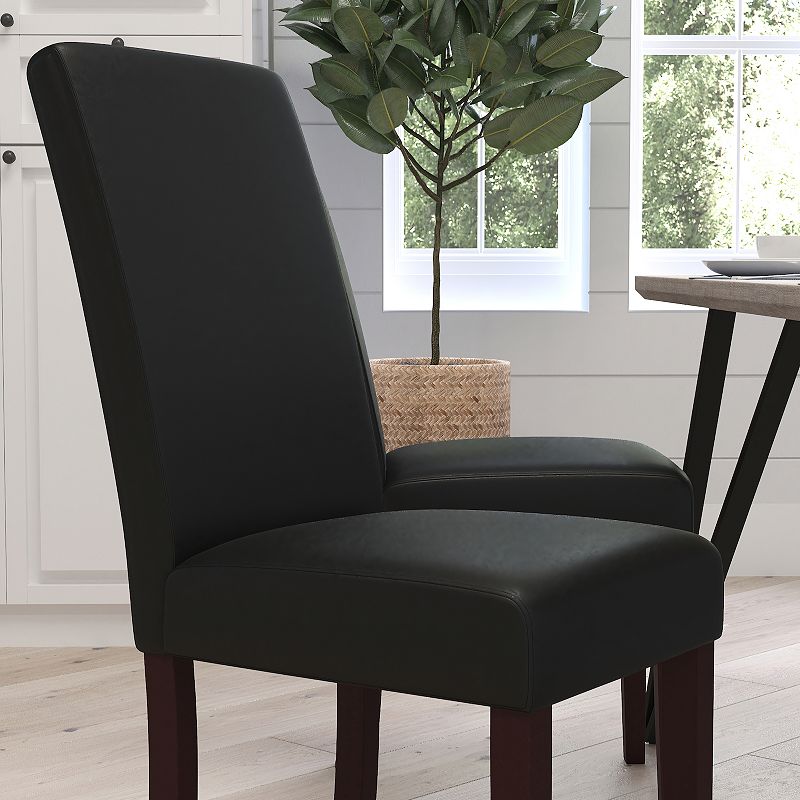 Merrick Lane Vallia Series Faux Leather Panel Back Parson's Chair for Kitchen， Dining Room and More