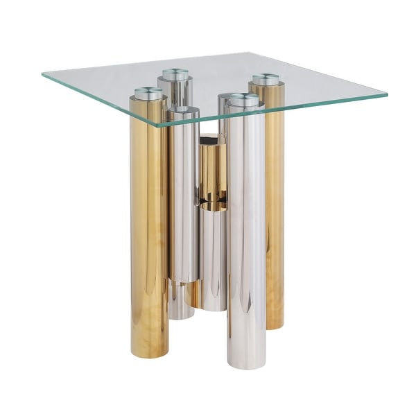 Stainless Steel Glass End Table with Clear Tempered Glass (Set of 1)