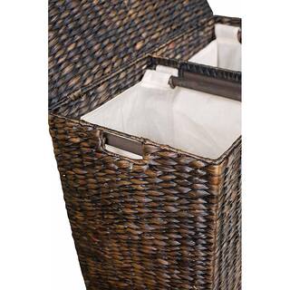 BirdRock Home Espresso Double Laundry Hamper with Lid and Divided Interior 4630