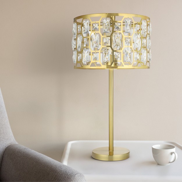 Cleo Glam Gold Metal And Faceted Crystal Drum Shade Table Lamp River Of Goods