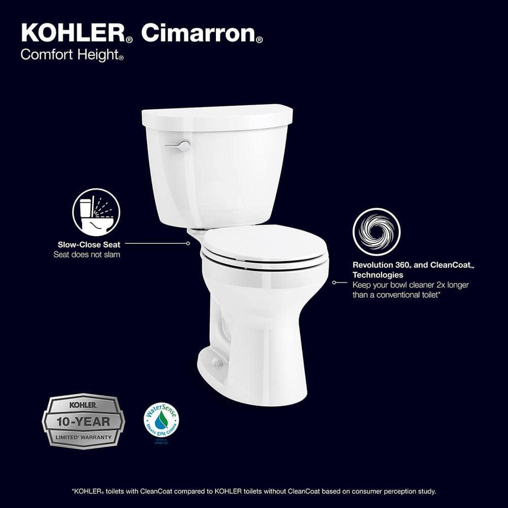 KOHLER Cimarron Rev 360 2piece 128 GPF Single Flush RoundFront Complete Solution Toilet in White Seat Included