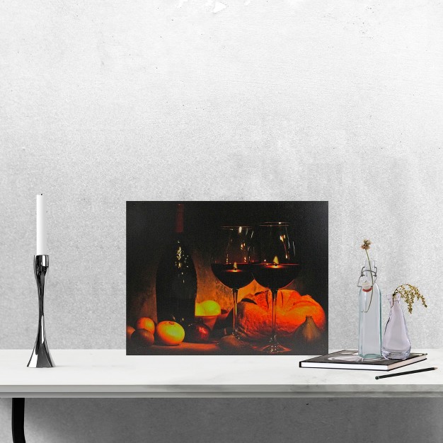 X 15 75 quot Prelit Led Flickering Wine Bread And Candles Canvas Wall Art