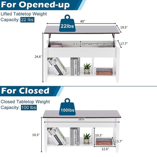 Lift Top Coffee Table， White Coffee Table with Lift Top， Lift Up Coffee Table with Storage Shelf/Hidden Compartment