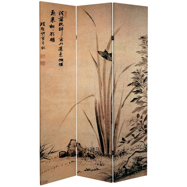 Double Sided Cranes Room Divider Beige Oriental Furniture