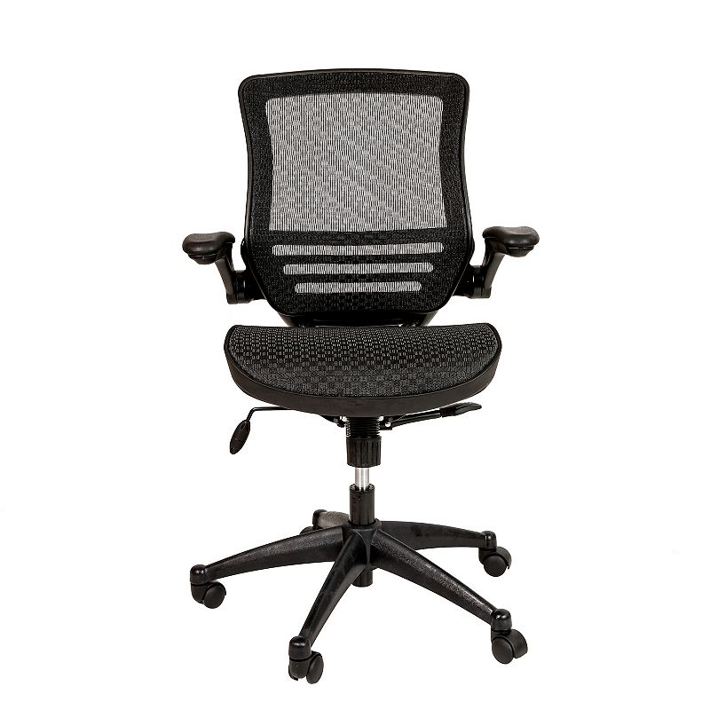 Emma and Oliver Mid-Back Black Mesh Executive Swivel Flip-Up Arm Office Chair Gold Frame