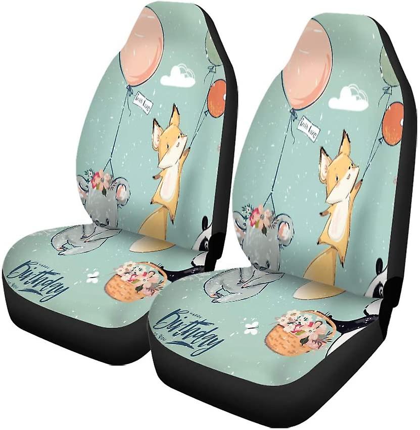 Set Of 2 Car Seat Covers Fox Collection Cute Birthday Fly Balloons Flower Baby Universal Auto Front Seats Protector Fits