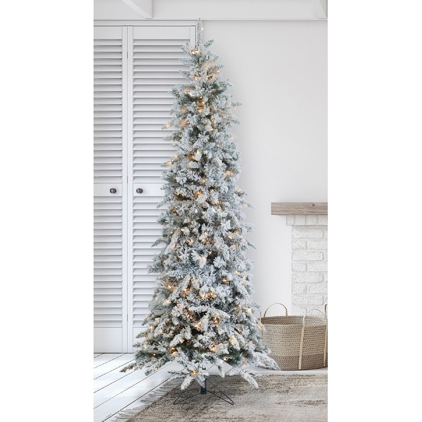 Gerson Prelit Flocked Pencil Pine Artificial 7.5foot Christmas Tree