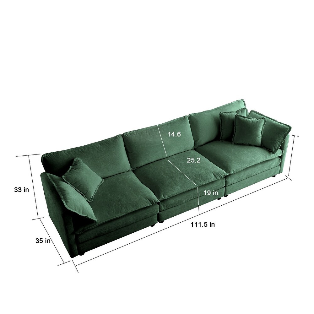 3 tier Cushion Sectional Sofa Chenille Free Combination Recliner Couch  Living Room Square Arm Corner Loveseat with 5 Pillows