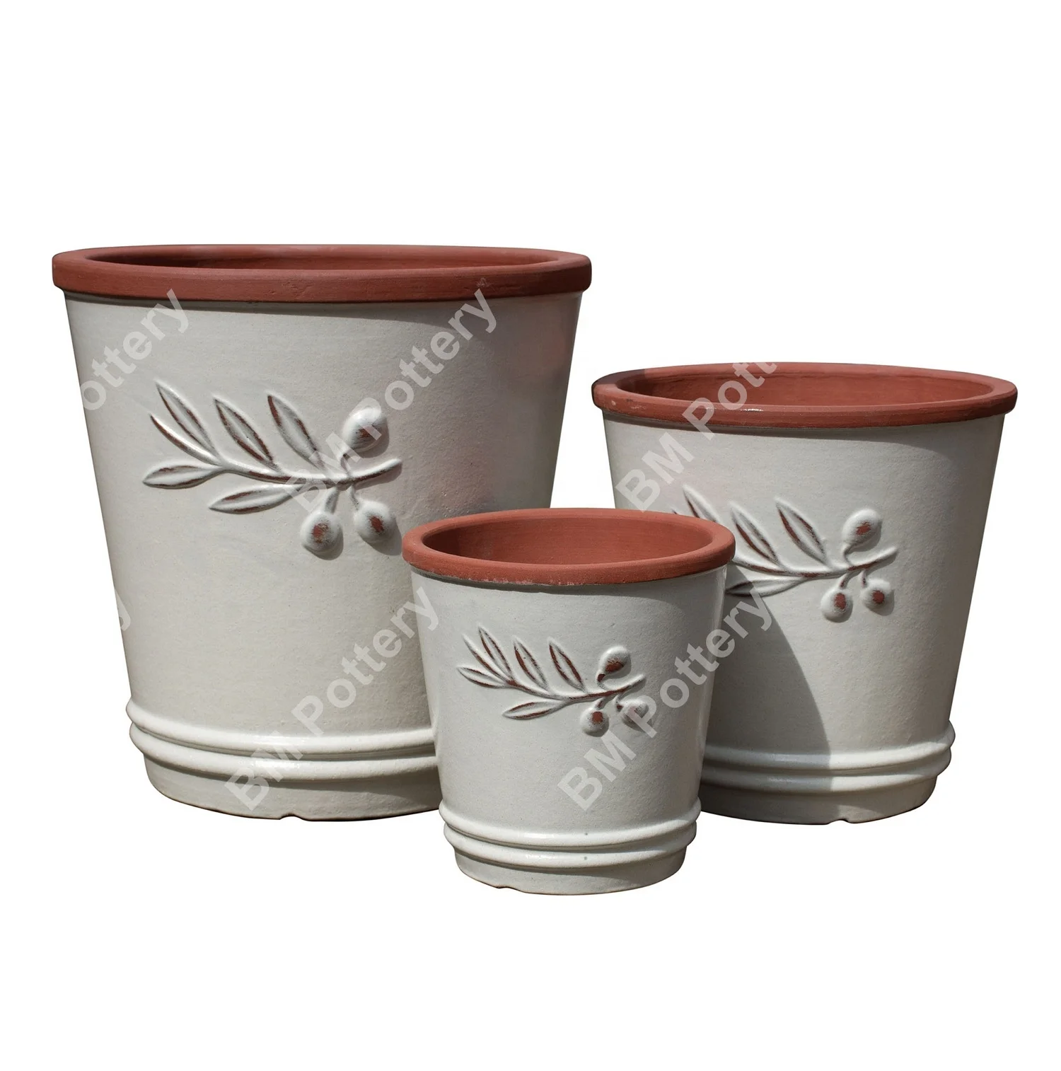 Set of 3 glazed terracotta pots ( without writing) made in Vietnam new design best for choice pot with hole