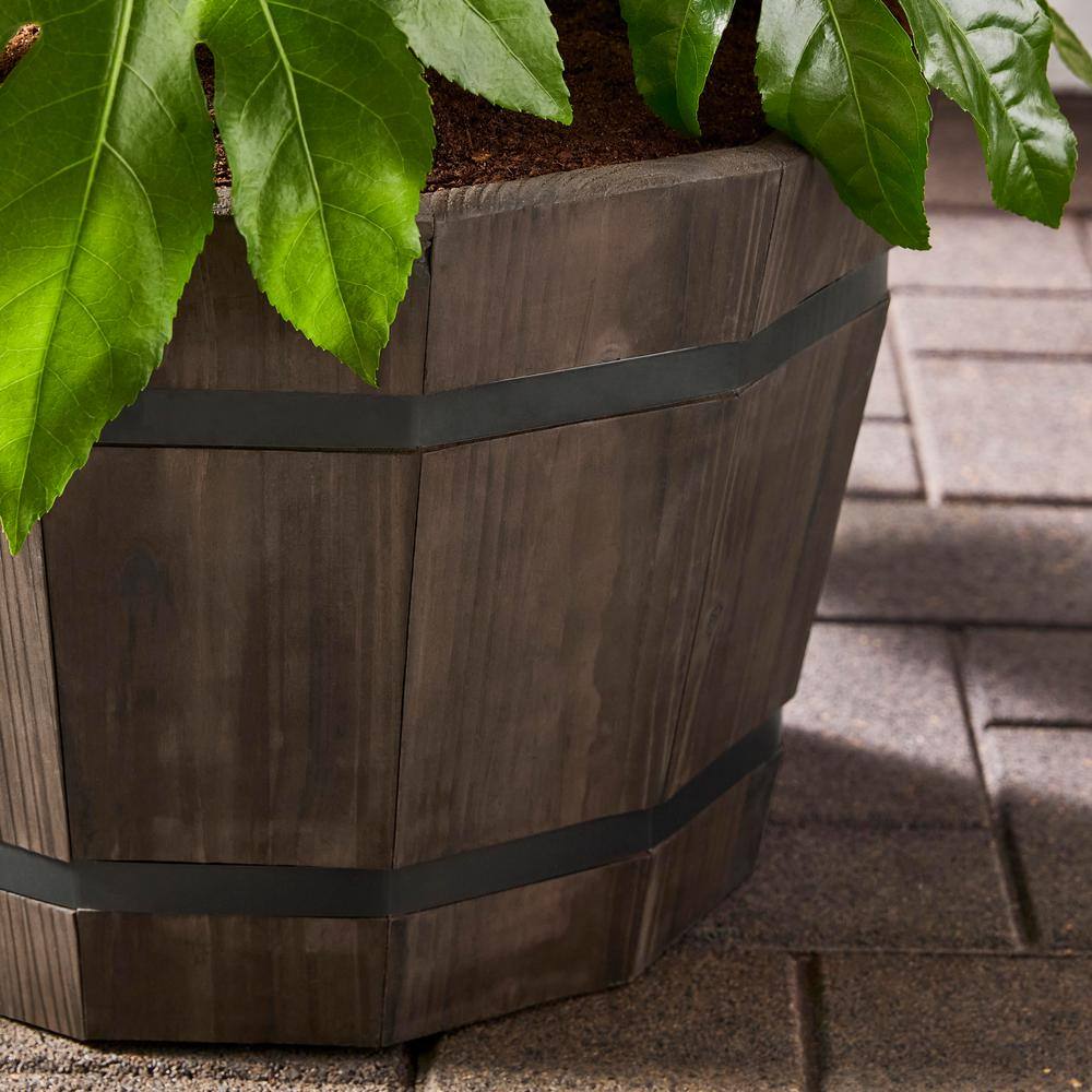 Vigoro 20 in. Orinda Large Black Wood Barrel Planter (20 in. D x 13 in. H) 1000019984