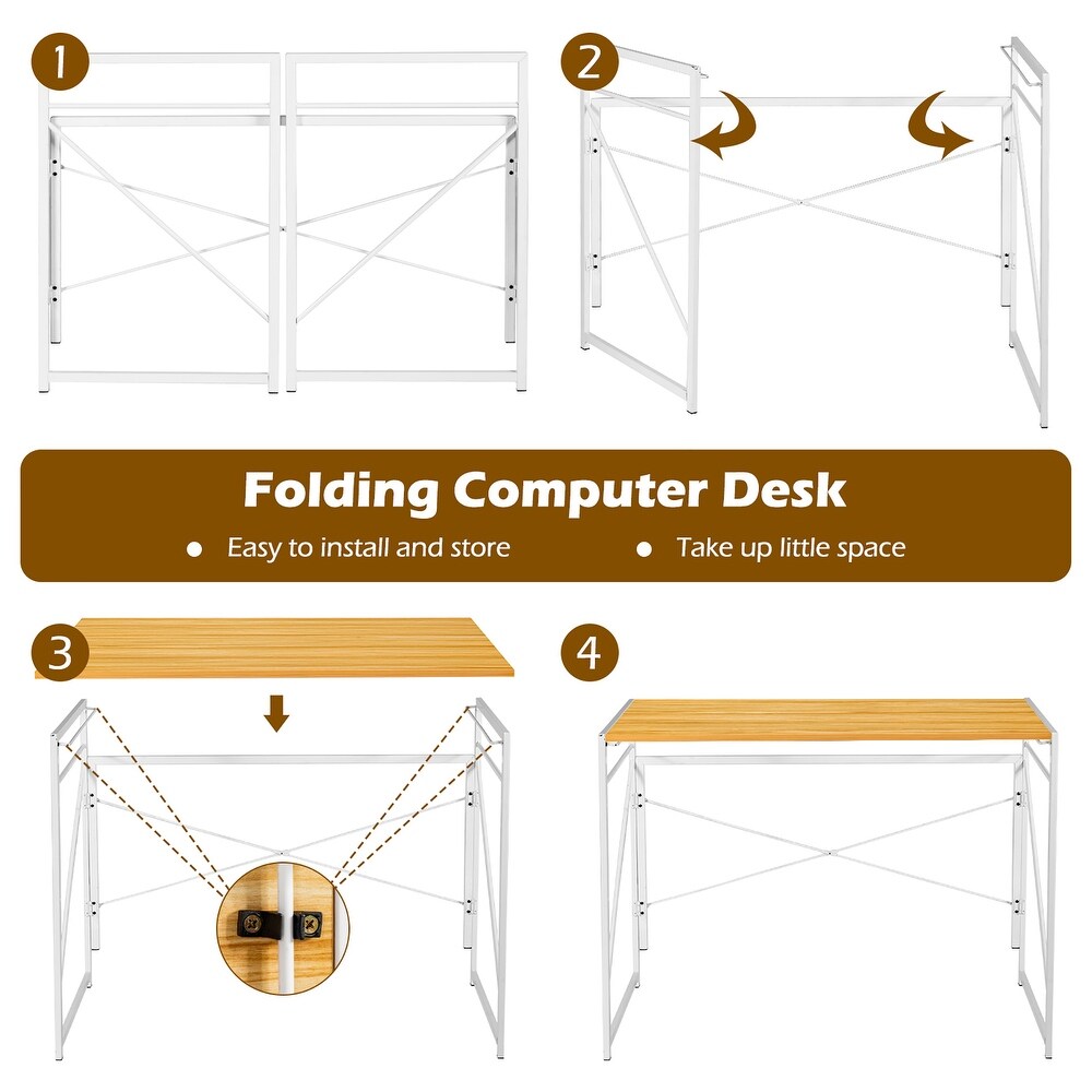 Costway Folding Computer Desk Writing Study Table w/6 Hooks Home