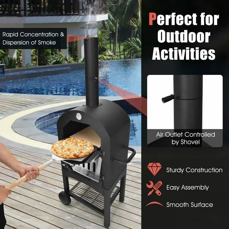 Portable Outdoor Pizza Oven Wood Fire Pizza Maker Grill with Pizza Stone & Waterproof Cover