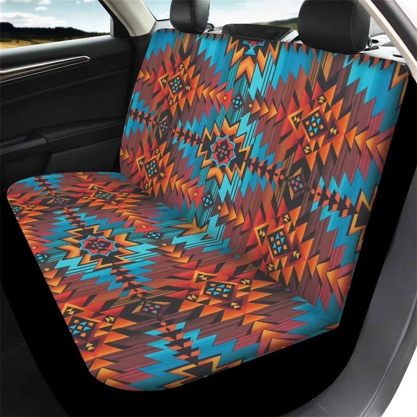 FKELYI Aztec National Geometric Print Car Seat Covers Protectors for Women Men，Elastic Polyester Fabric Auto Car Seat Cushion Cover for Vehicle Car，Sedan，SUV