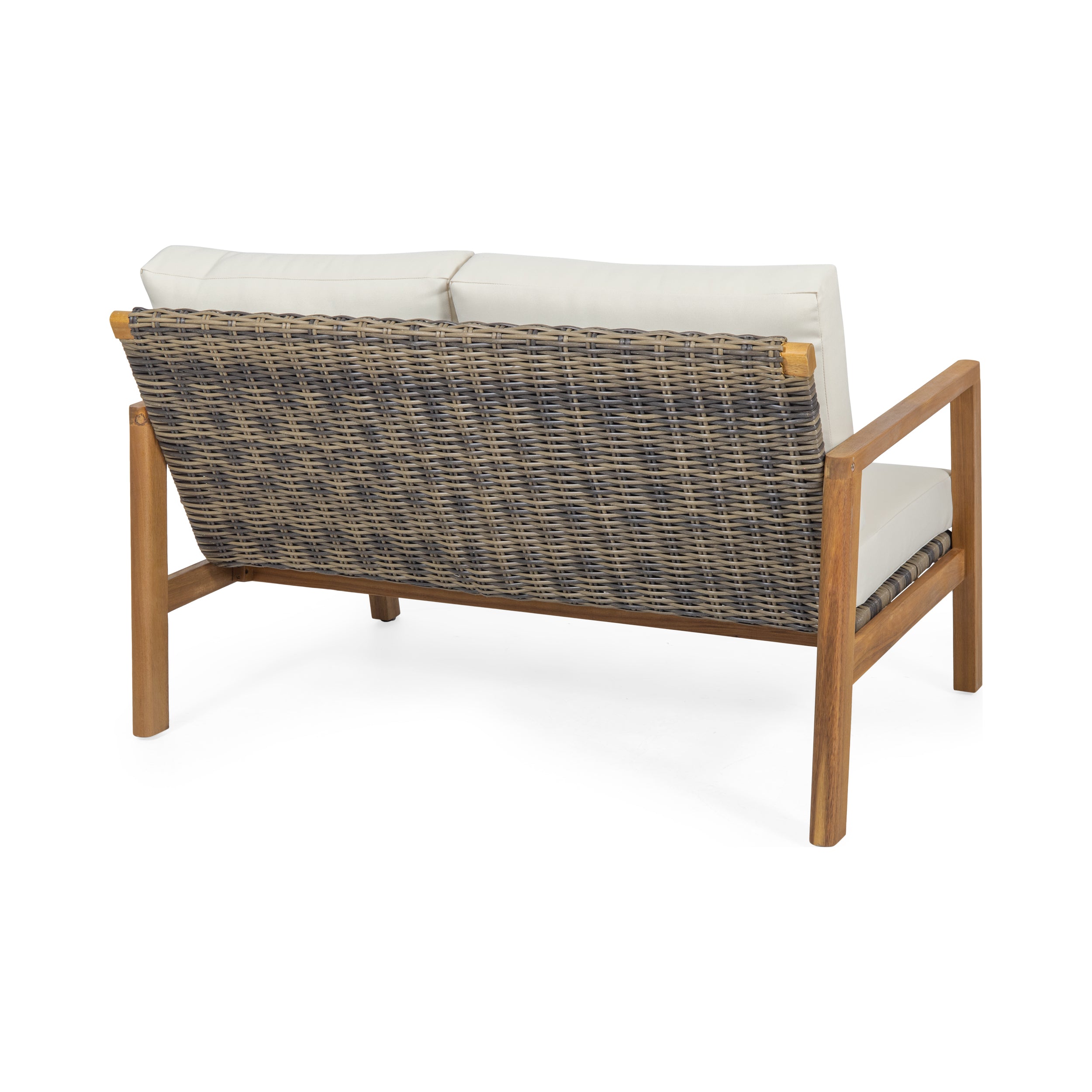 Kedan Outdoor Acacia Wood Loveseat with Wicker Accents