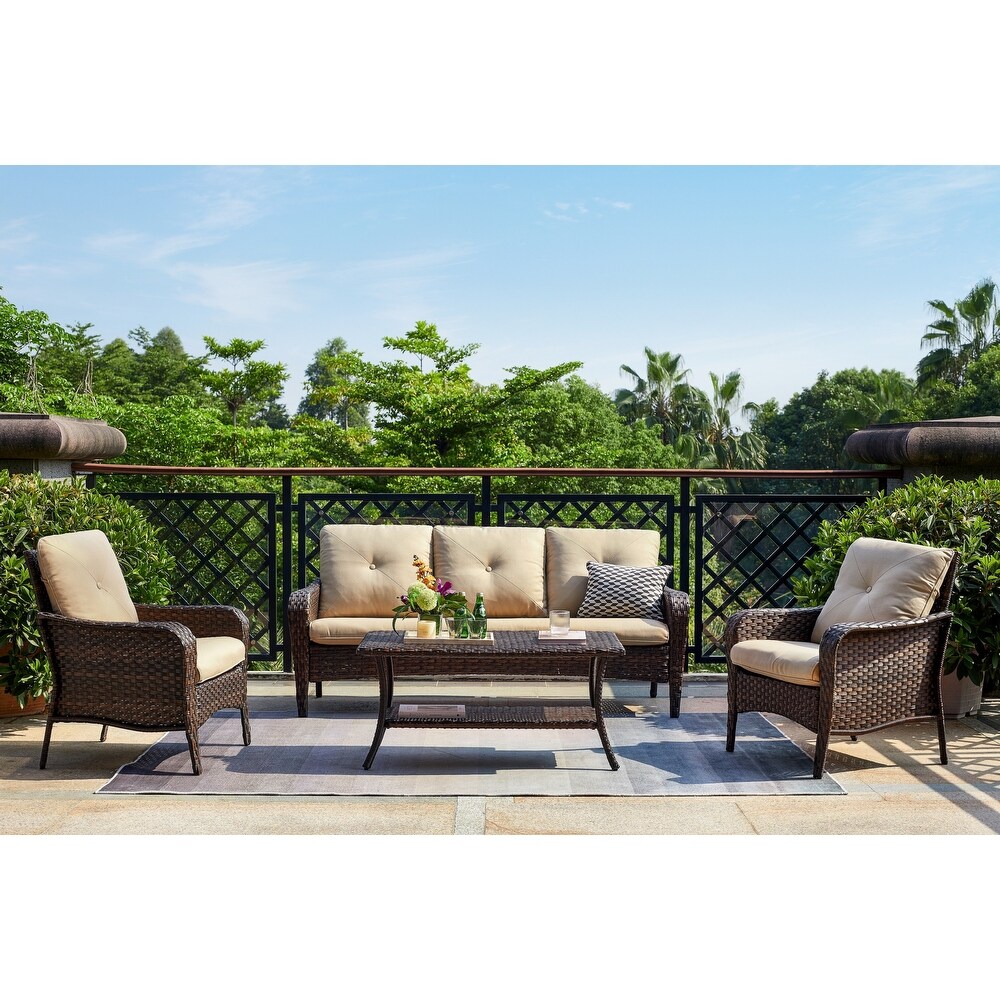 Pocassy 4 Piece Patio Wicker Conversation Sofa Set