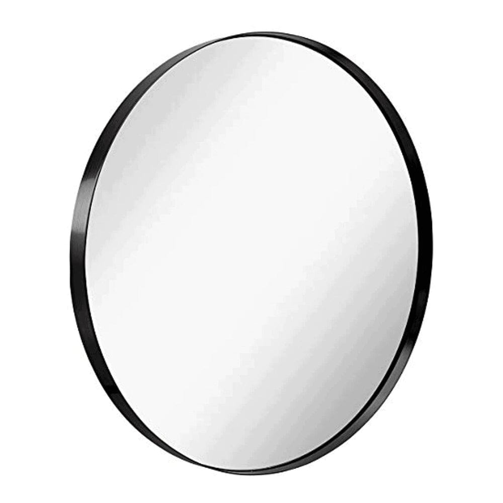 Contemporary Brushed Metal Black Wall Mirror | Glass Panel Black Framed Rounded Circle Deep Set Design (35