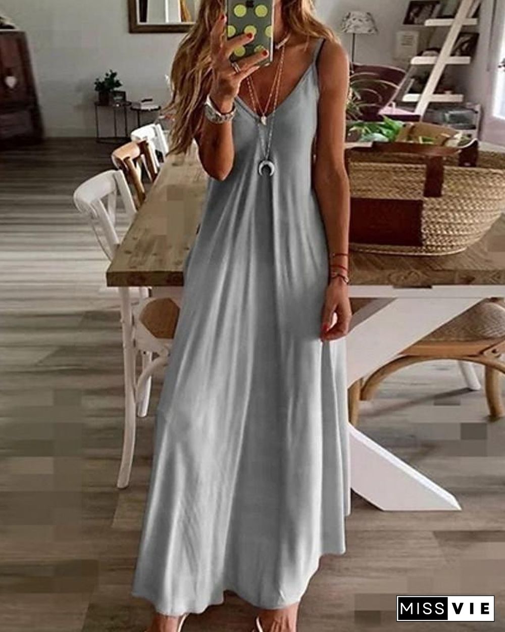 Women's Strap Dress Maxi long Dress Sleeveless Color Gradient Summer