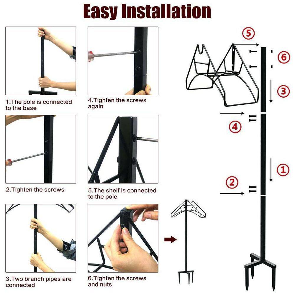 Freestanding Garden Hose Rack Hook Cast Metal Hose Storage Rack for Patio Lawn in Black B08978SRY2