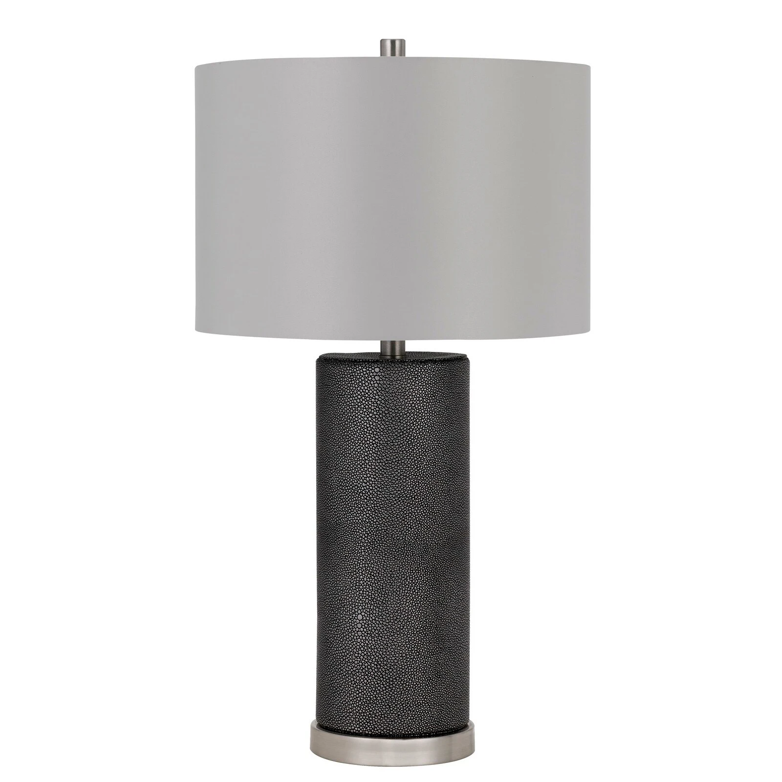 27 Inch Ceramic Table Lamp， Faux Leather Wrapped， Dimmer， Grey