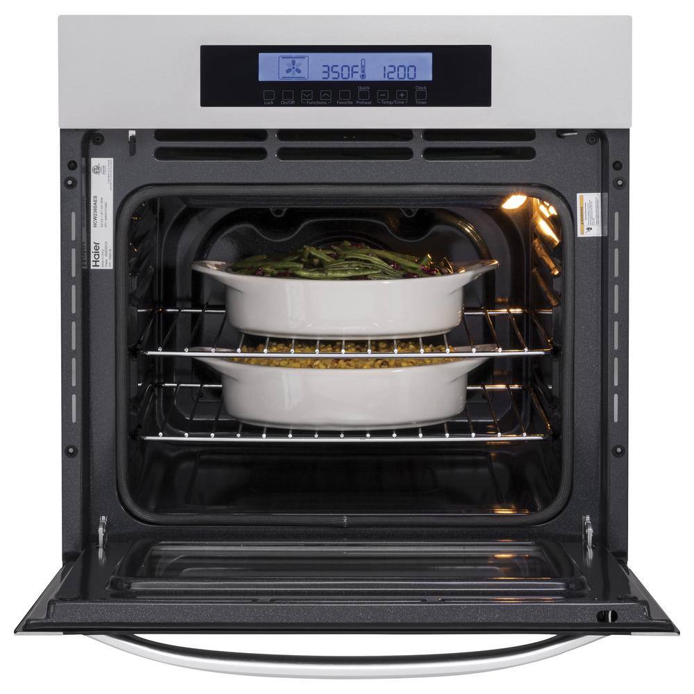 Haier 24 in. Single Electric Wall Oven with Convection in Stainless Steel HCW2360AES