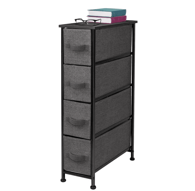 Ktaxon Dresser Organizer, Dresser Storage Chest for Bedroom Closet w/Tower Wood Top, 4 Drawers Removable Fabric Bins, Gray