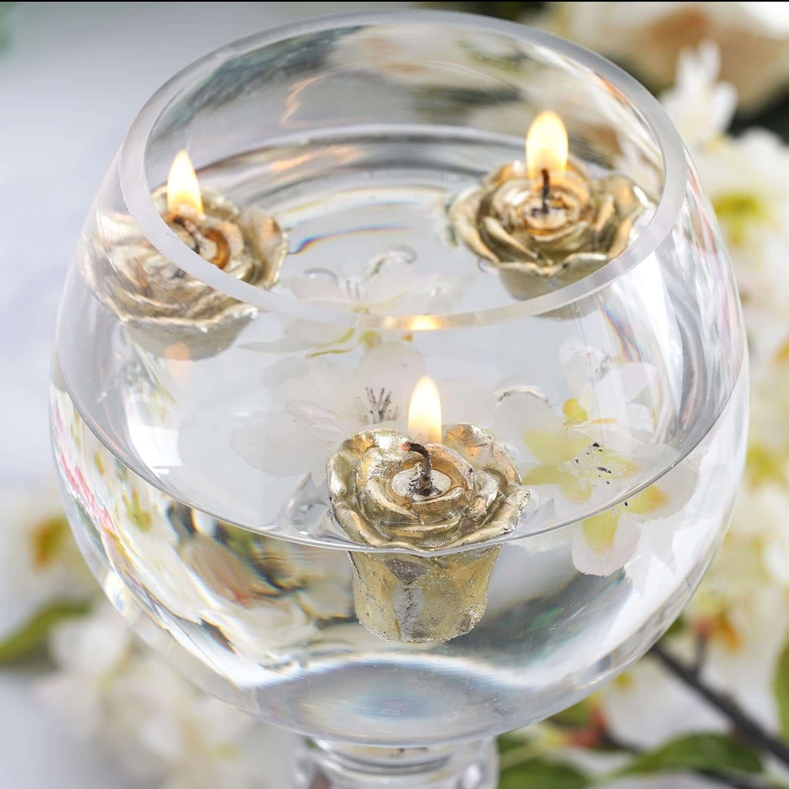 12 Pack Gold Mini Rose Flower Floating Candles Wedding Vase Fillers 1