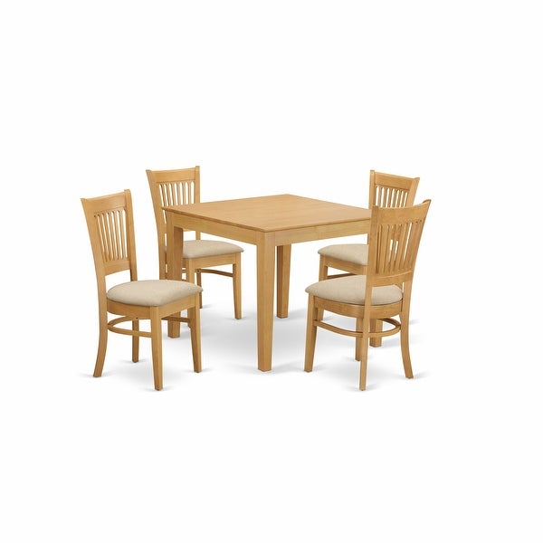 Wood Dining Set - a Square Kitchen Table and Dining Room Chairs Set - Oak Finish (Seat's Type Options)