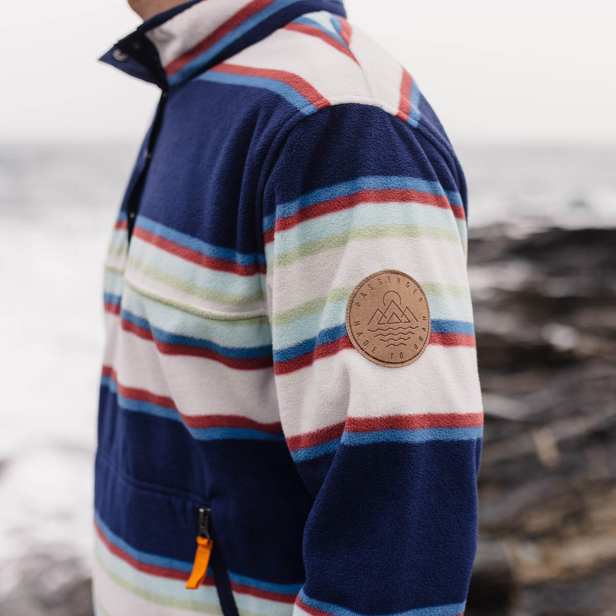 Canyon Recycled Polar Fleece Pullover - Navy Mix Up Stripe