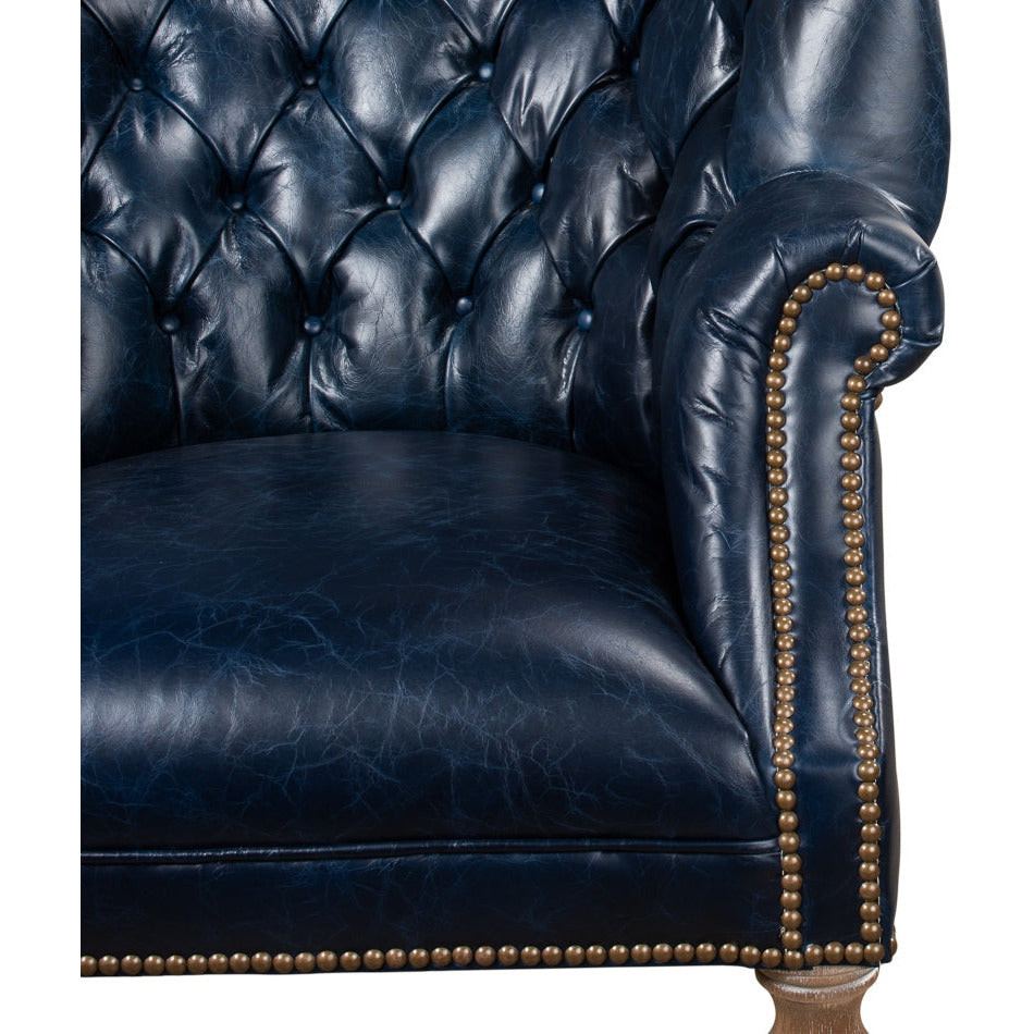 Welsh Blue Wing Back Leather Accent Chair   Traditional   Armchairs And Accent Chairs   by Sideboards and Things  Houzz