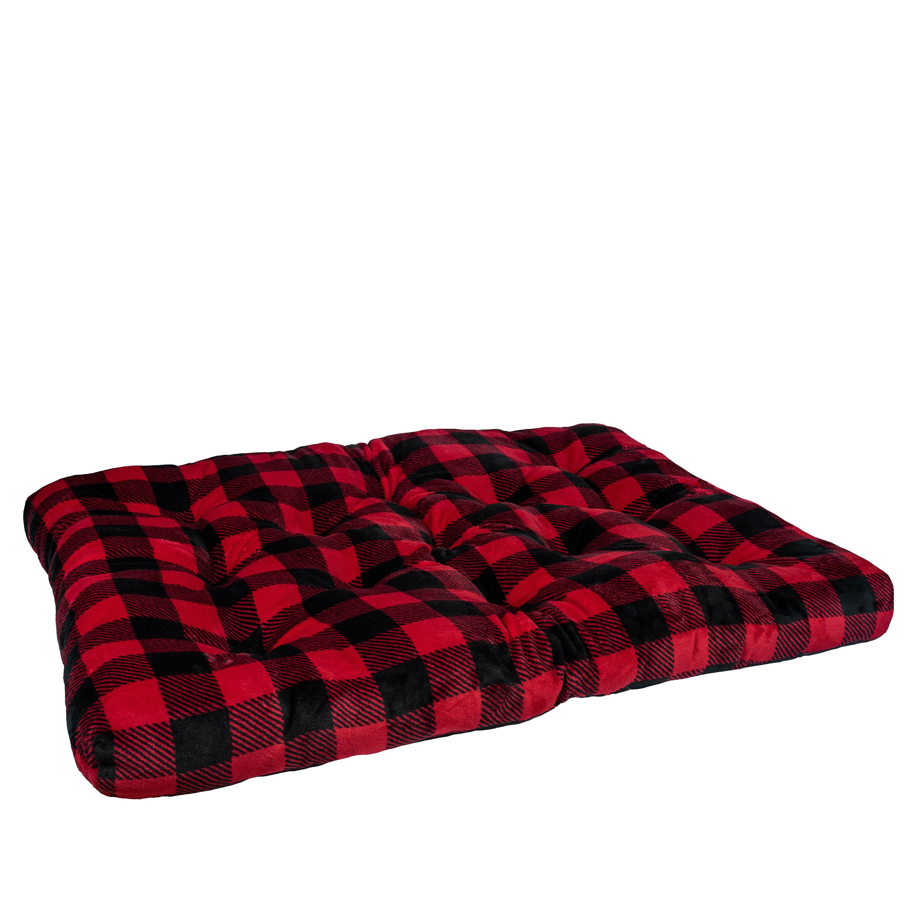 Vibrant Life Extra Large Dog Bed, Plush Tufted Red Buffalo Plaid