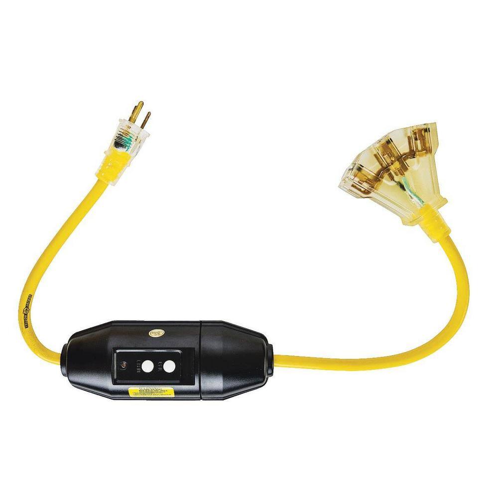 Yellow Jacket 2 ft. 123 SJTW In-Line GFCI Heavy-Duty Cord with Multi-Outlet (3) Power Light Block 2816