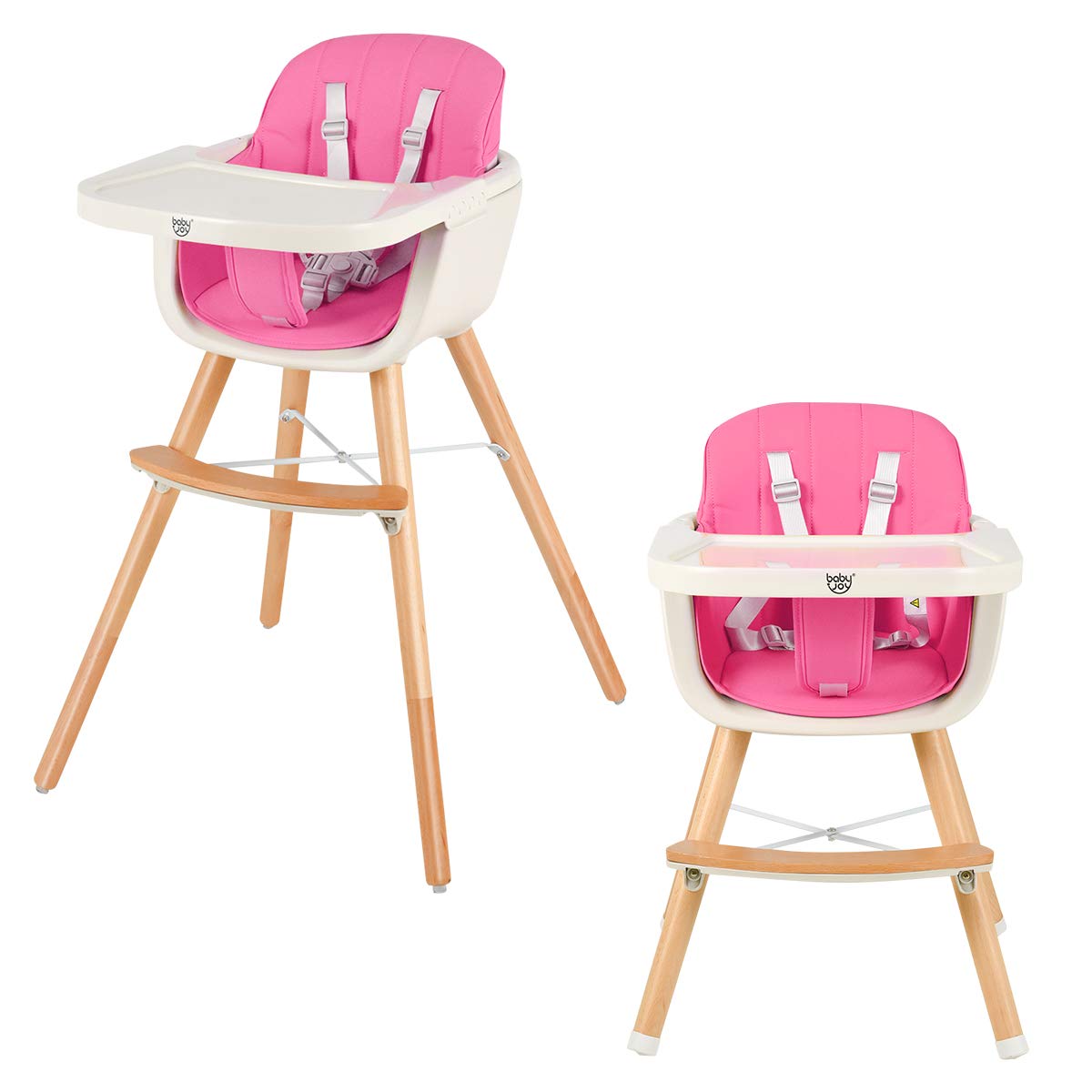 BABY JOY Convertible Baby High Chair, 3 in 1 Wooden Highchair/Booster/Chair with Removable Tray (Beige)