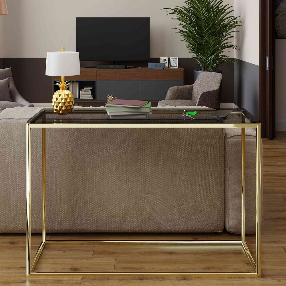 Cortesi Home Jul Console Table in Gold Stainless Steel and Smoked Glass  47\