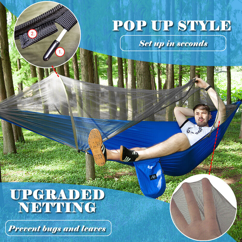 Double Camping Hammock With Mosquito Net & Sun Shade, Homeya Outdoor Portable Swing Tent, Including Tree Straps, Carabiners, Storage Bag