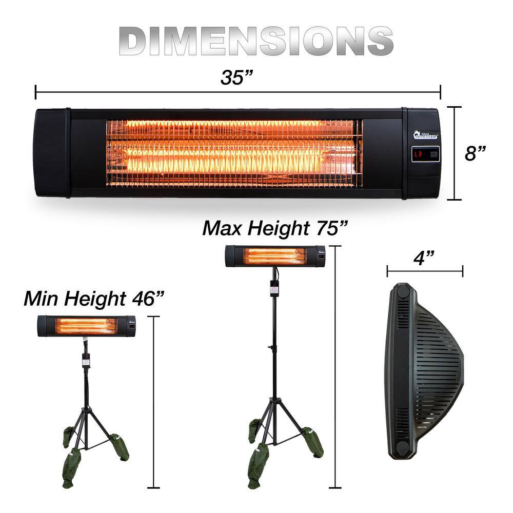 Dr Infrared Heater 1500-Watt IndoorOutdoor Carbon Infrared Patio Heater with Tripod and Remote Black DR-338