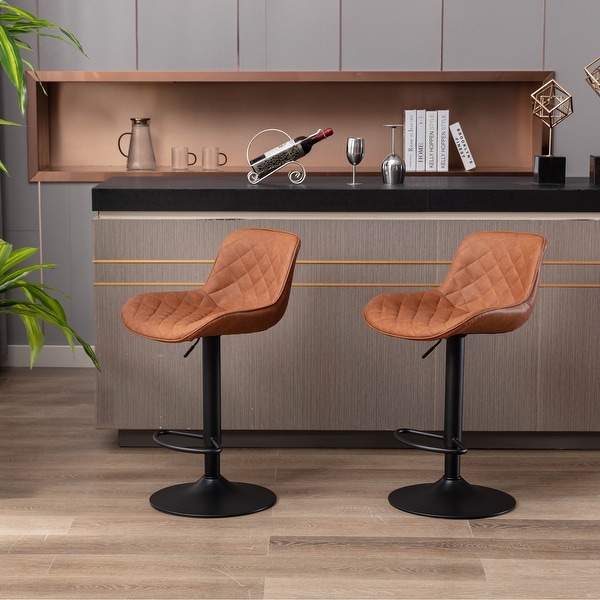 Set of 2 Bar Stools，Black Footrest and Base Swivel Height Adjustable