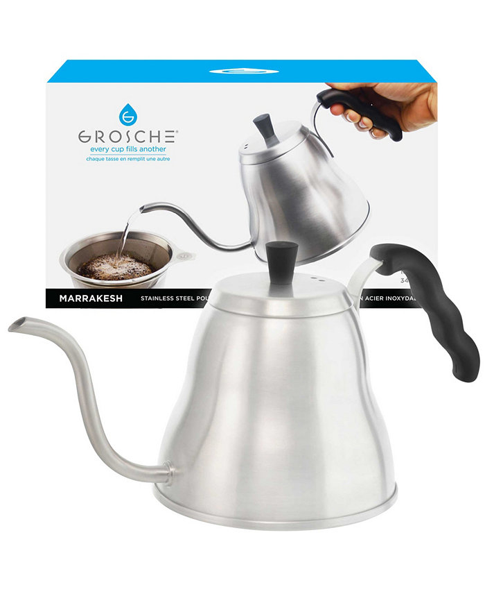 GROSCHE Marrakesh Stainless Steel Gooseneck Pour Over Dripper Kettle  34 fl oz Capacity