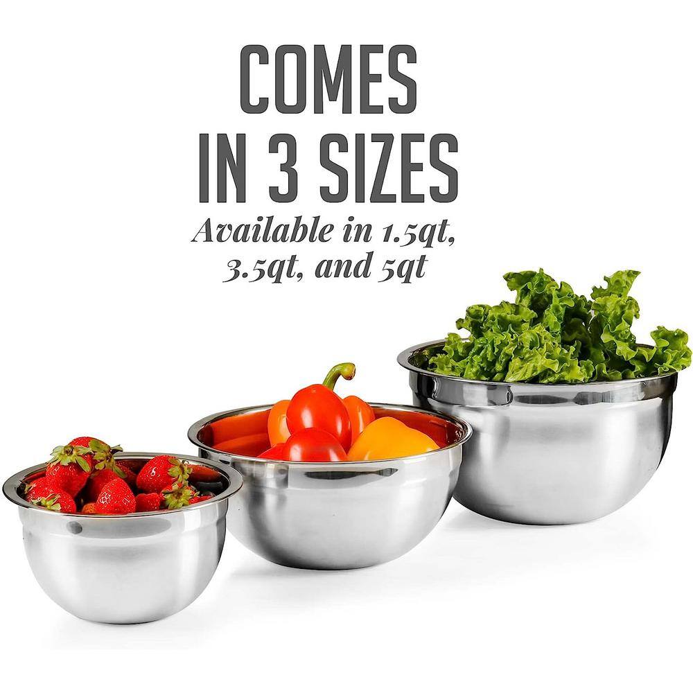 OVENTE 3-Piece Mixing Bowls with Lids Stainless Steel Kitchen Storage Bakeware Set BM46333S